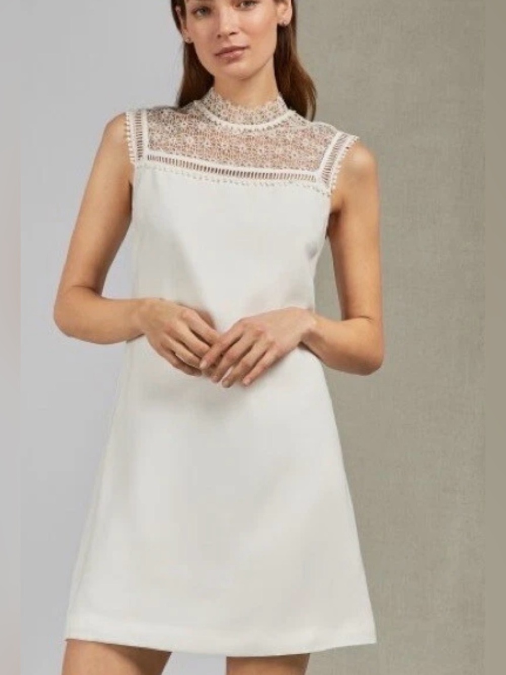 Ted Baker CARSEY Lace Yoke & Sleeve Tunic Dress- Ivory